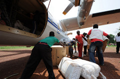 Humanitarian aid unloaded