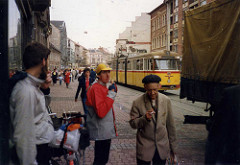 Miskolc, pedesrians, tram nr 174, Route 1, May 1988