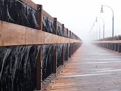 Spider webs and fog on bridge