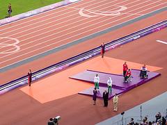 Medal Ceremony for Women's Club Throw F31/32/51, won by Maroua Ibrahmi (Tunisia)