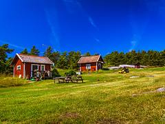 Red cottages, Fjärdlång, Stockholm (Sweden)