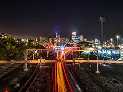 Long exposure of a train headed in to Auckland