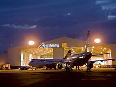 Aeroman hangar night time