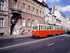 Bydgoszcz  Aug 1990  Konstal 5N tram nr 23 and 5ND trailer  on the lost route nr 5 Babia Wieś to Stomil