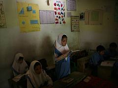 Students from a school supported by Hashoo Foundation in Chitral attend class.