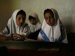 Students from a school supported by Hashoo Foundation in Chitral attend class.