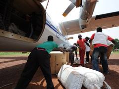 Humanitarian aid unloaded