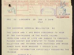1931 Hawkes Bay Earthquake - Telegram from King George V