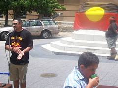 Alec Doomadgee, Mulrinji's brother, speaks to the rally - Justice for Mulrunji Rally at Queens Park and March through Brisbane City, Australia, November 18 2006