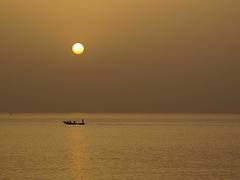 Heading for the fishing grounds at dawn of Dakar, Senegal