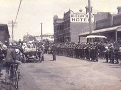 PROCESSION OUTSIDE ALEXANDERS HOTEL IN DEVONPORT, TASMANIA - PROCESSION OUTSIDE ALEXANDERS HOTEL IN DEVONPORT, TASMANIA -