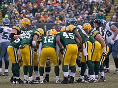 Green Bay Packers huddle Green Bay Packers huddle