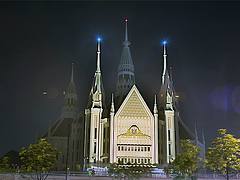 Iglesia Ni Cristo Central Temple by night Iglesia Ni Cristo Central Temple by night